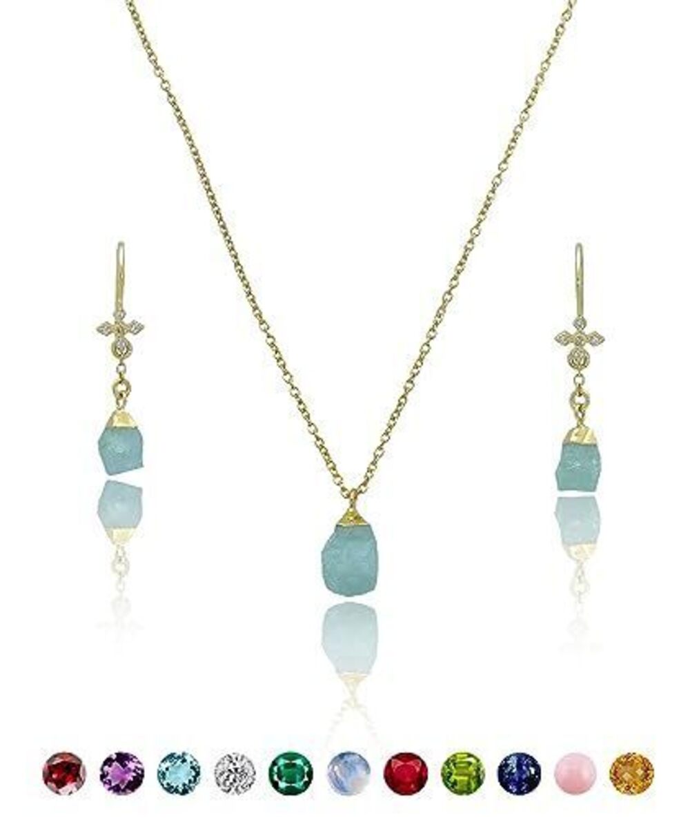 4203 Aquamarine Necklace - Authentic 925 Sterling Silver Necklace 18K Gold